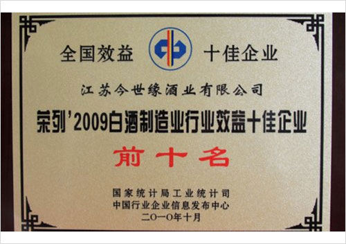 2009中國白酒制造行業(yè)效益十佳企業(yè)